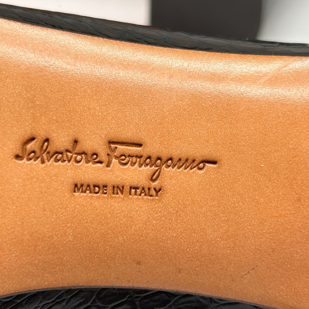Salvatore Ferragamo Black Croc Leather Block Heel Pump Square Toe Italy Size 7.5 - Picture 6 of 10